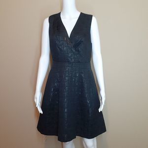 Kirna Zabete for Target Metallic Black Jacquard V-Neck Dress 10 EUC